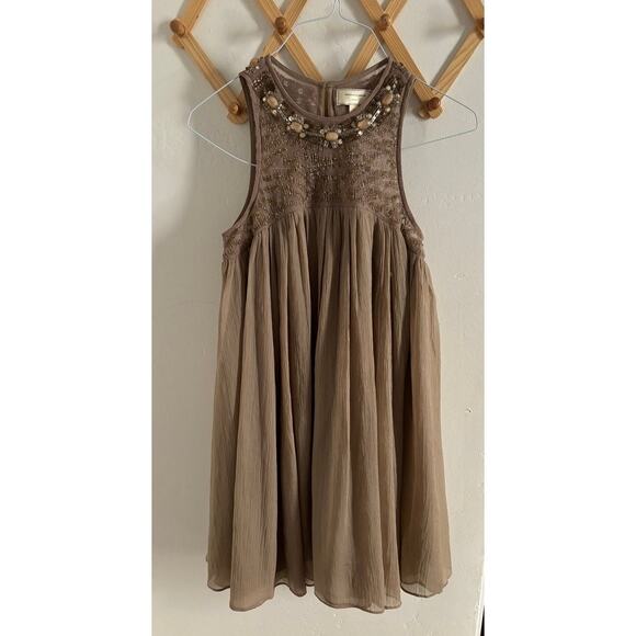 Anthropologie Dress Women's 4 Sonora Embellished Taupe Beaded Moulinette Soeurs - Picture 2 of 12